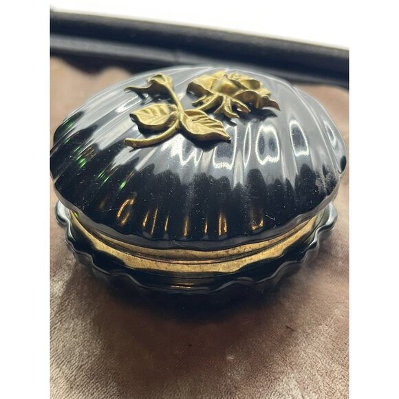 VINTAGEHinged Trinket/Jewelry Box Vintage Plastic Black Decorative Gold Flowers - Picture 13 of 16